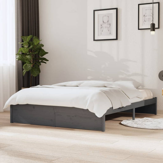 vidaXL Bed Frame Grey Solid Wood 140x190 cm