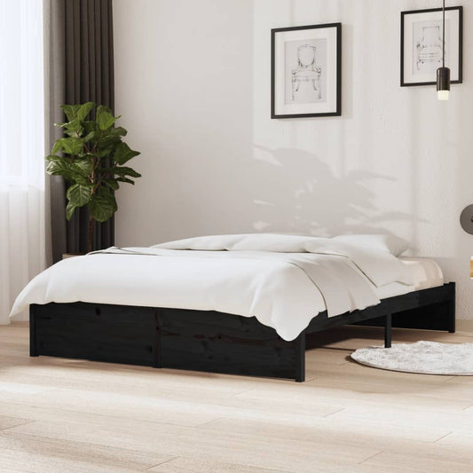 vidaXL Bed Frame Black Solid Wood 140x190 cm
