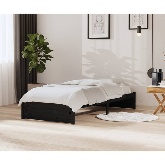 vidaXL Bed Frame Black Solid Wood 90x200 cm