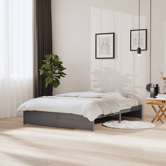 vidaXL Bed Frame Grey Solid Wood 150x200 cm King Size