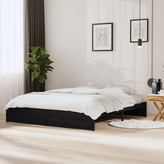 vidaXL Bed Frame Black Solid Wood 180x200 cm Super King Size