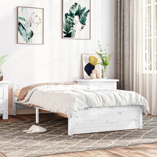 vidaXL Bed Frame White Solid Wood 75x190 cm Small Single