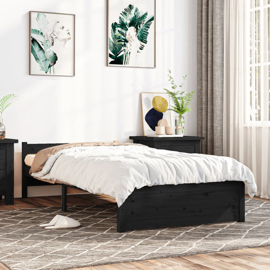 vidaXL Bed Frame Black Solid Wood 75x190 cm Small Single