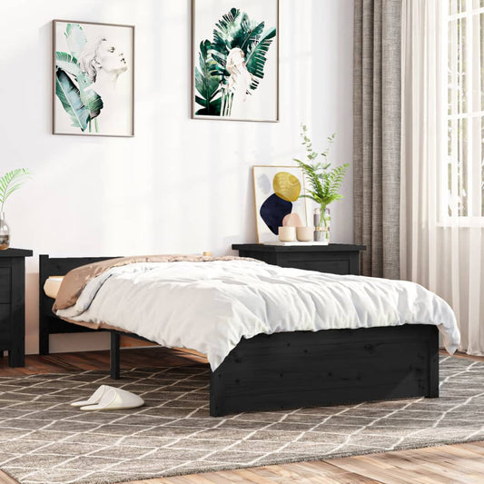 vidaXL Bed Frame Black Solid Wood 90x190 cm Single