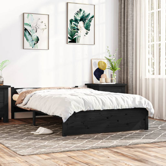 vidaXL Bed Frame Black Solid Wood 120x190 cm Small Double