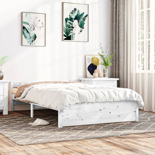 vidaXL Bed Frame White Solid Wood 135x190 cm Double