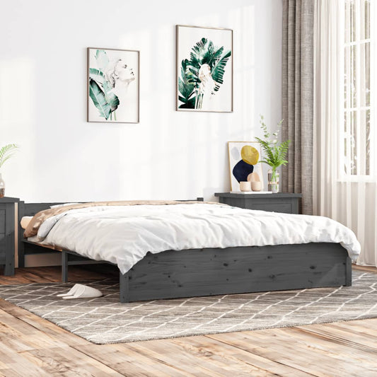 vidaXL Bed Frame Grey Solid Wood 140x190 cm
