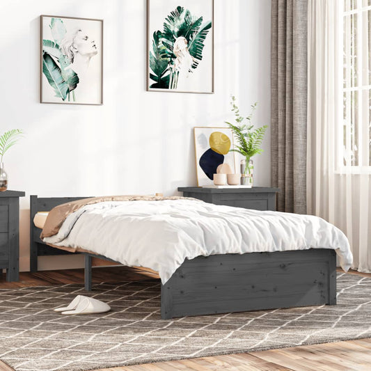 vidaXL Bed Frame Grey Solid Wood 100x200 cm