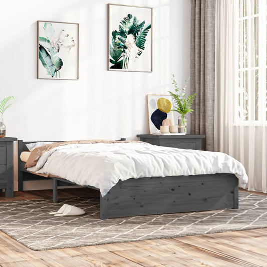 vidaXL Bed Frame Grey Solid Wood 120x200 cm