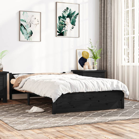 vidaXL Bed Frame Black Solid Wood 120x200 cm