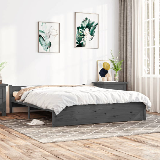 vidaXL Bed Frame Grey Solid Wood 150x200 cm King Size