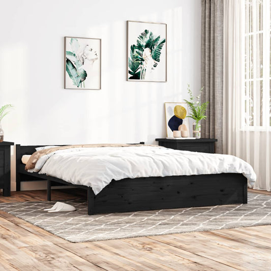 vidaXL Bed Frame Black Solid Wood 150x200 cm King Size