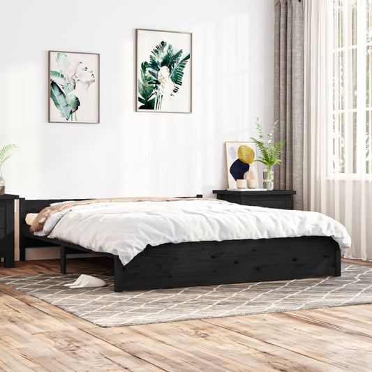 vidaXL Bed Frame Black Solid Wood 160x200 cm