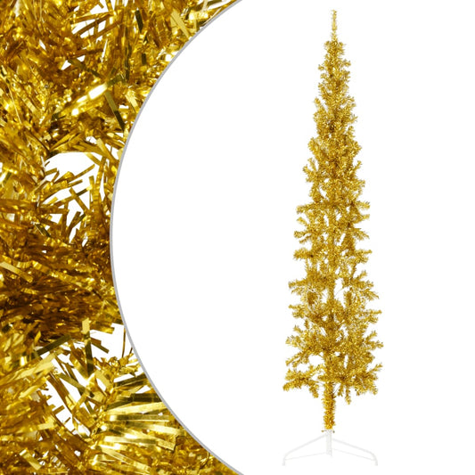 vidaXL Slim Artificial Half Christmas Tree with Stand Gold 240 cm