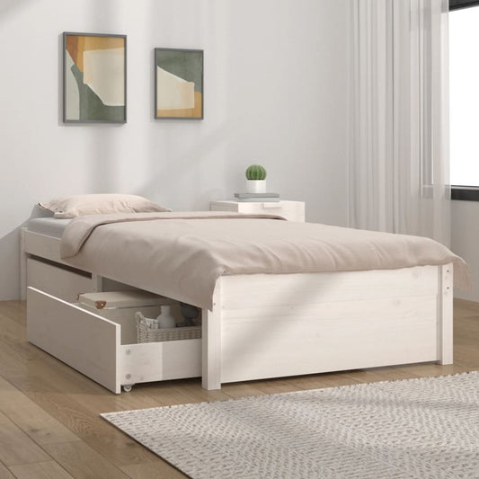 vidaXL Bed Frame with Drawers White 90x190 cm Single