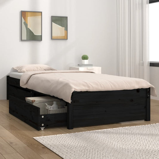 vidaXL Bed Frame with Drawers Black 90x190 cm Single