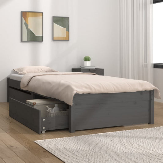vidaXL Bed Frame with Drawers Grey 90x200 cm