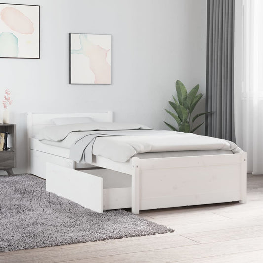 vidaXL Bed Frame with Drawers White 75x190 cm Small Single