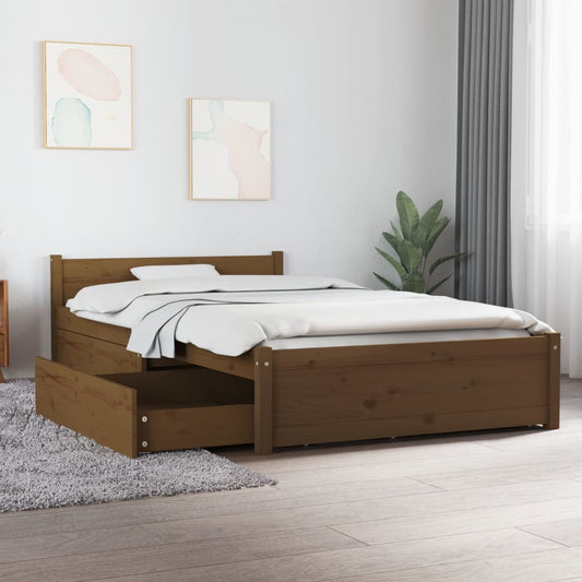 vidaXL Bed Frame with Drawers Honey Brown 90x200 cm
