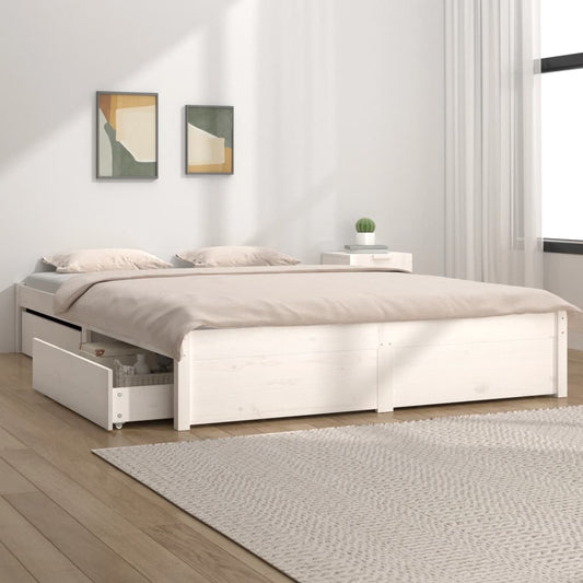 vidaXL Bed Frame with Drawers White 135x190 cm Double