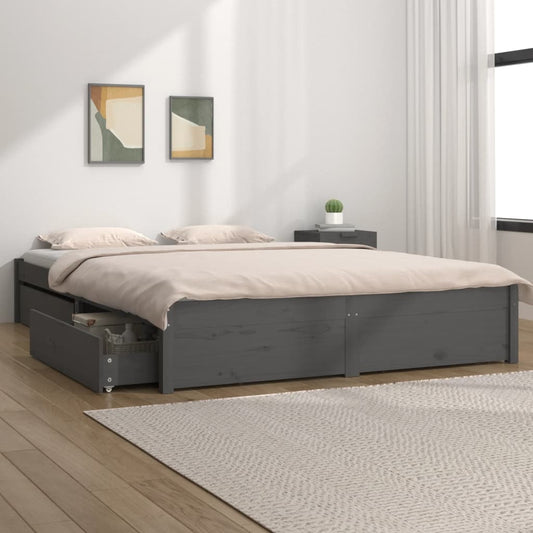 vidaXL Bed Frame with Drawers Grey 140x190 cm