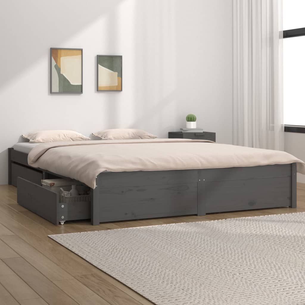 vidaXL Bed Frame with Drawers Grey 140x200 cm