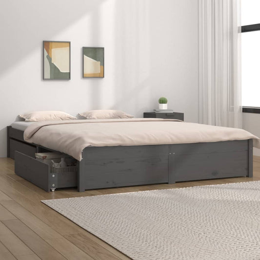 vidaXL Bed Frame with Drawers Grey 140x200 cm