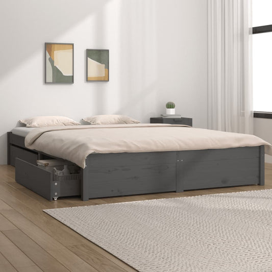 vidaXL Bed Frame with Drawers Grey 150x200 cm King Size