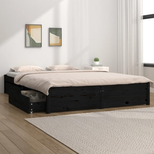 vidaXL Bed Frame with Drawers Black 150x200 cm King Size