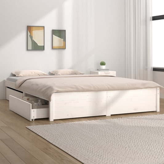 vidaXL Bed Frame with Drawers White 160x200 cm