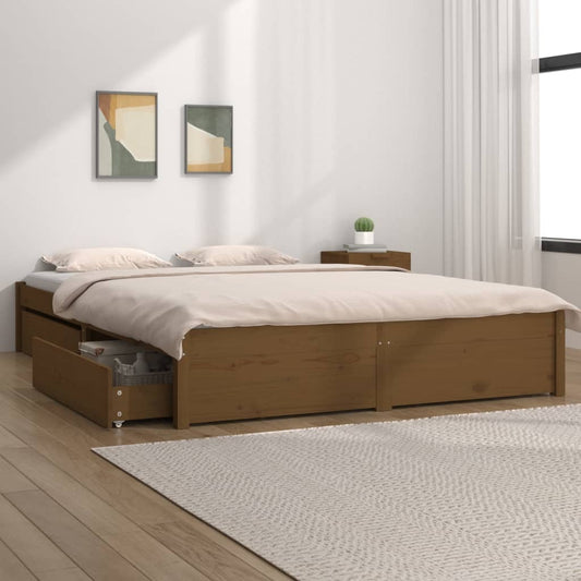 vidaXL Bed Frame with Drawers Honey brown 200x200 cm