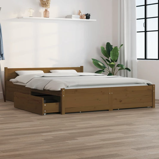 vidaXL Bed Frame with Drawers Honey Brown 135x190 cm Double