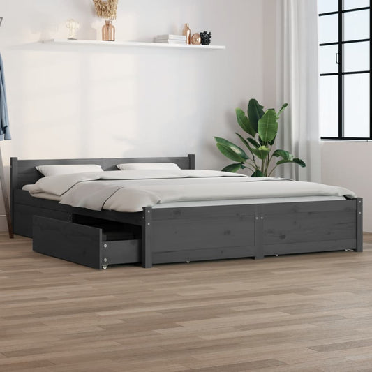 vidaXL Bed Frame with Drawers Grey 140x190 cm