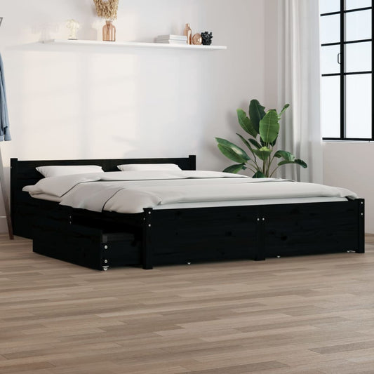 vidaXL Bed Frame with Drawers Black 140x190 cm
