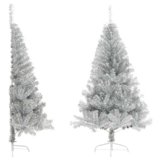 vidaXL Artificial Half Christmas Tree with Stand Silver 180 cm PET