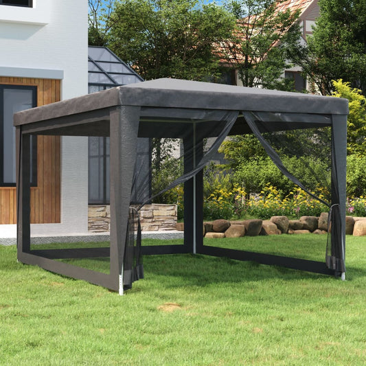 vidaXL Party Tent with 4 Mesh Sidewalls Anthracite 3x4 m HDPE