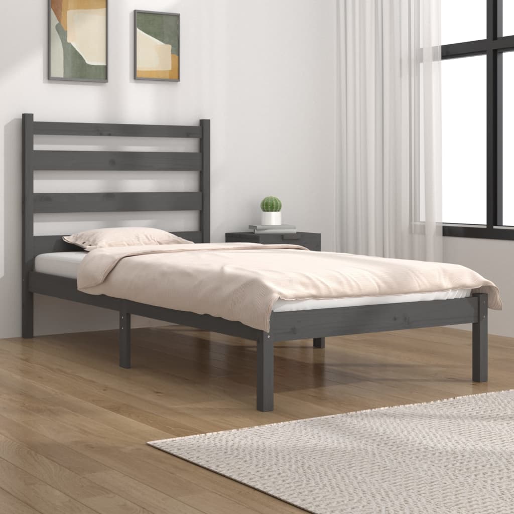 vidaXL Bed Frame Grey Solid Wood Pine 90x190 cm Single