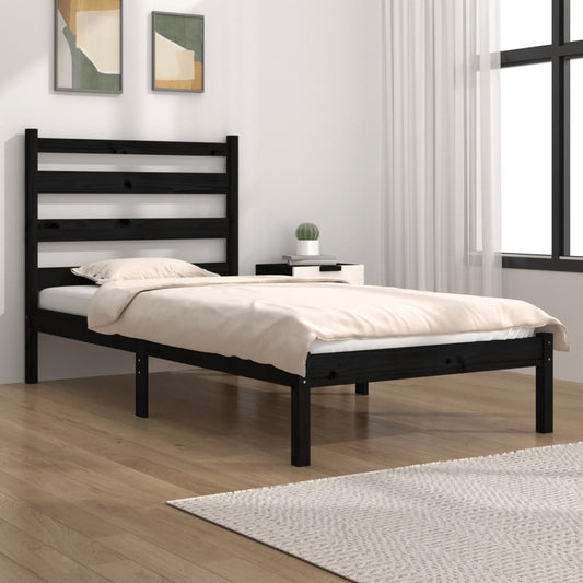 vidaXL Bed Frame Black Solid Wood Pine 90x190 cm Single