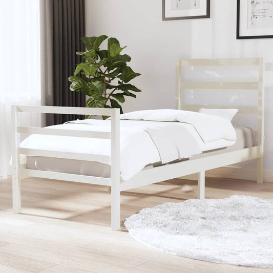 vidaXL Bed Frame White Solid Wood Pine 75x190 cm Small Single