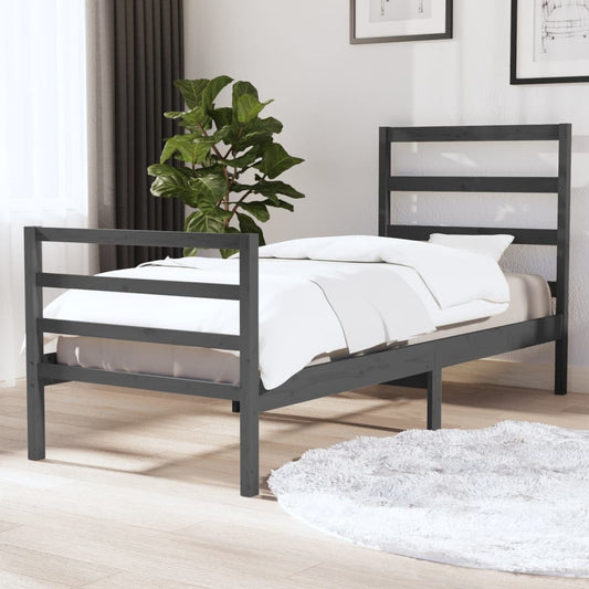 vidaXL Bed Frame Grey Solid Wood Pine 90x190 cm Single
