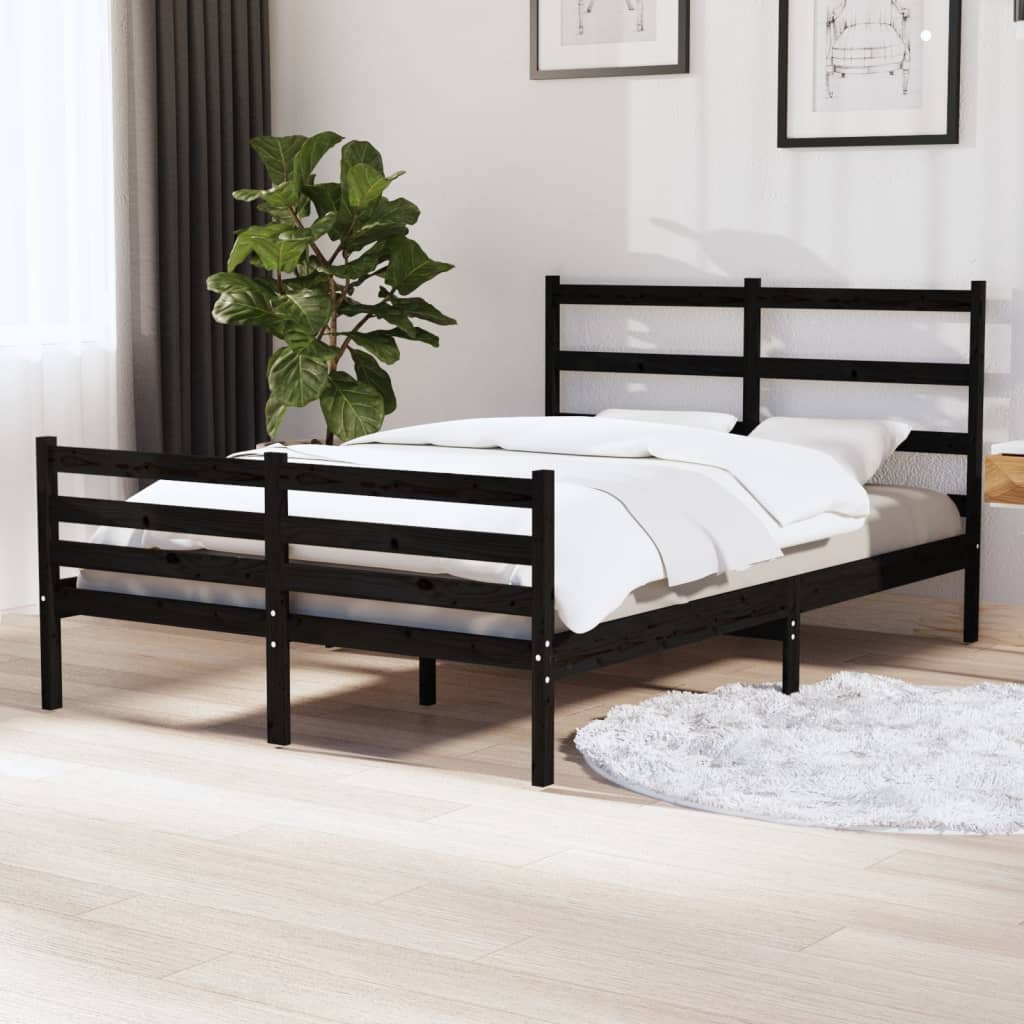 vidaXL Bed Frame Black Solid Wood Pine 120x190 cm Small Double