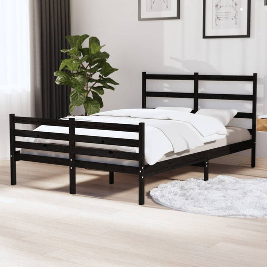 vidaXL Bed Frame Black Solid Wood Pine 120x190 cm Small Double