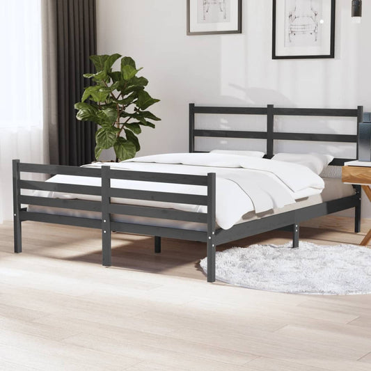 vidaXL Bed Frame Solid Wood Pine 140x190 cm Grey
