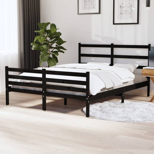 vidaXL Bed Frame Solid Wood Pine 140x190 cm Black
