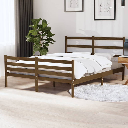 vidaXL Bed Frame Honey Brown Solid Wood Pine 150x200 cm King Size