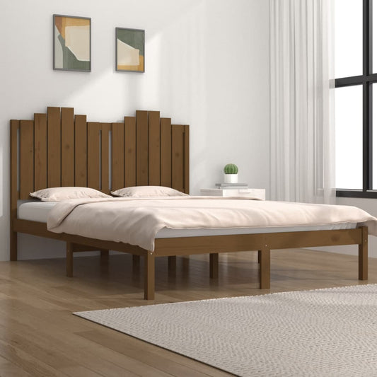 vidaXL Bed Frame Honey Brown Solid Wood Pine 135x190 cm Double