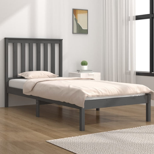 vidaXL Bed Frame Grey Solid Wood Pine 90x190 cm Single
