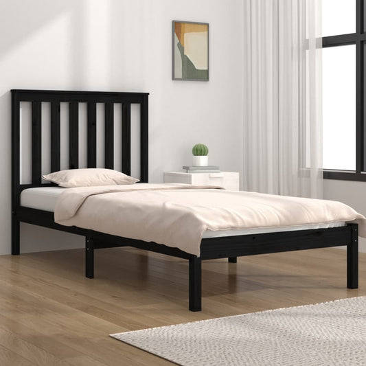 vidaXL Bed Frame Black Solid Wood Pine 90x190 cm Single