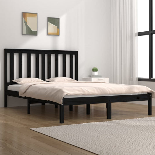 vidaXL Bed Frame Black Solid Wood Pine 140x190 cm
