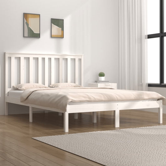 vidaXL Bed Frame White Solid Wood Pine 150x200 cm King Size